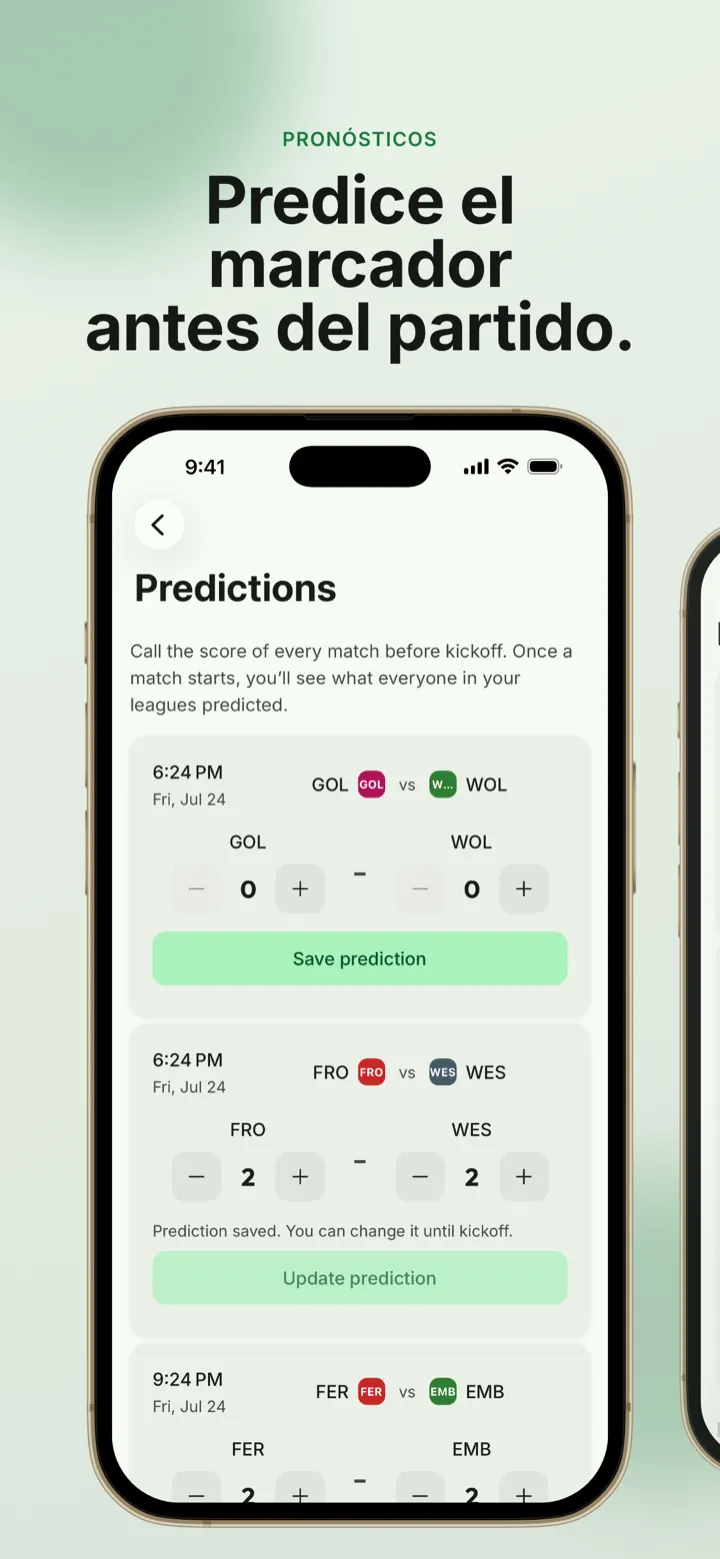 Captura de la app: pronósticos de resultados antes del pitido inicial