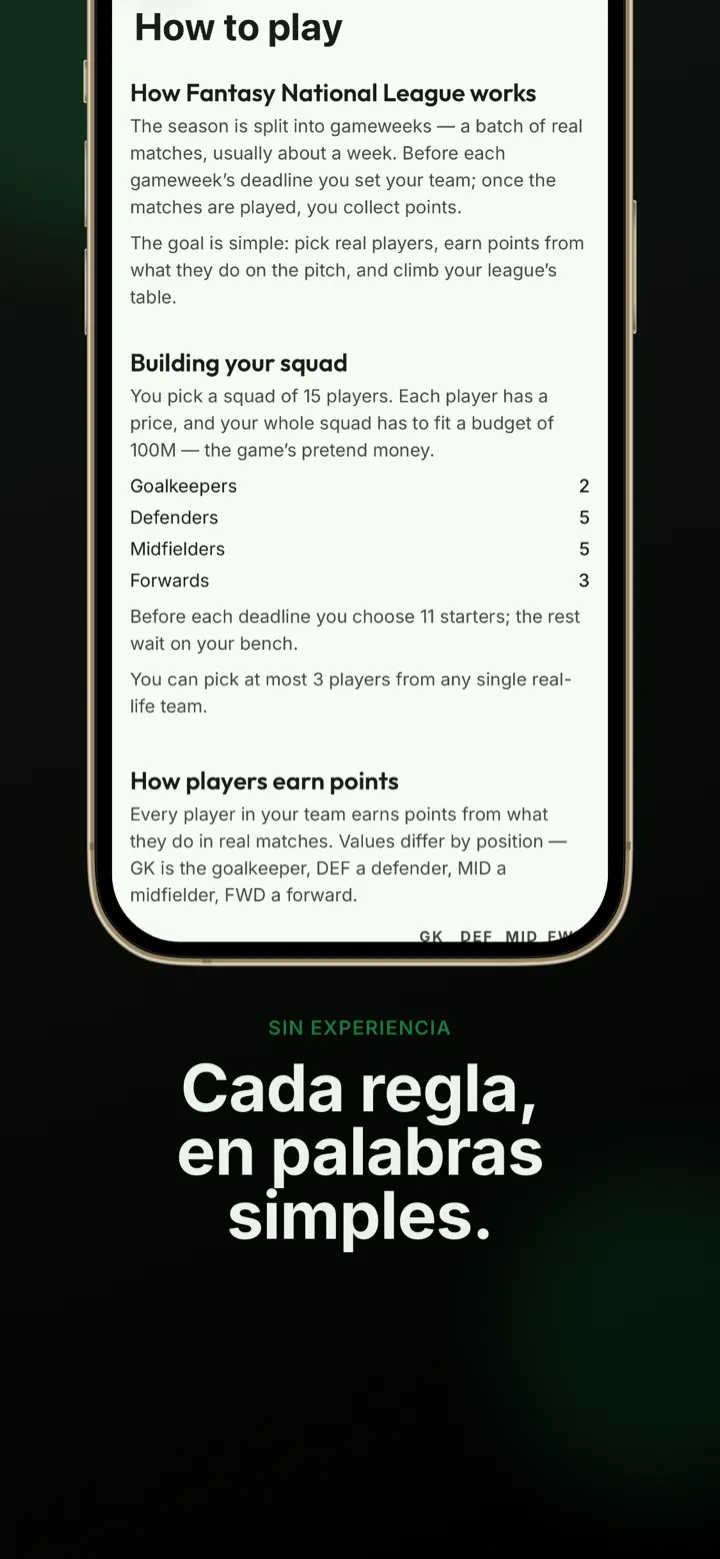 Captura de la app: las reglas de puntuación explicadas con palabras sencillas