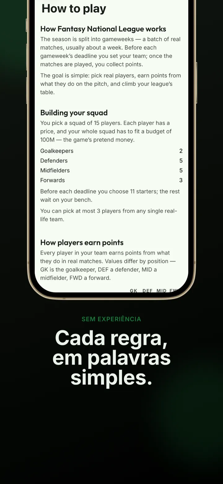 Captura do app: as regras de pontuação explicadas em palavras simples