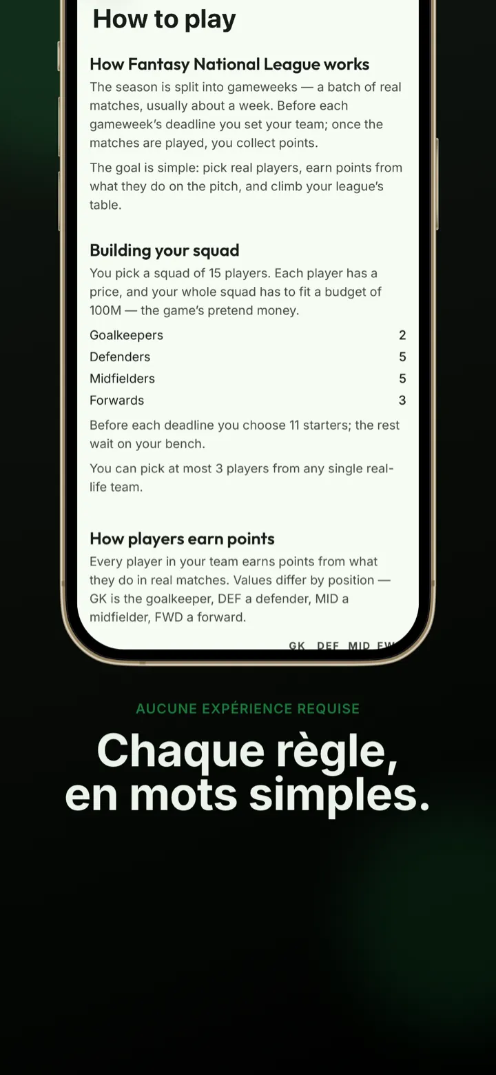 Capture d’écran de l’app : les règles de score expliquées avec des mots simples